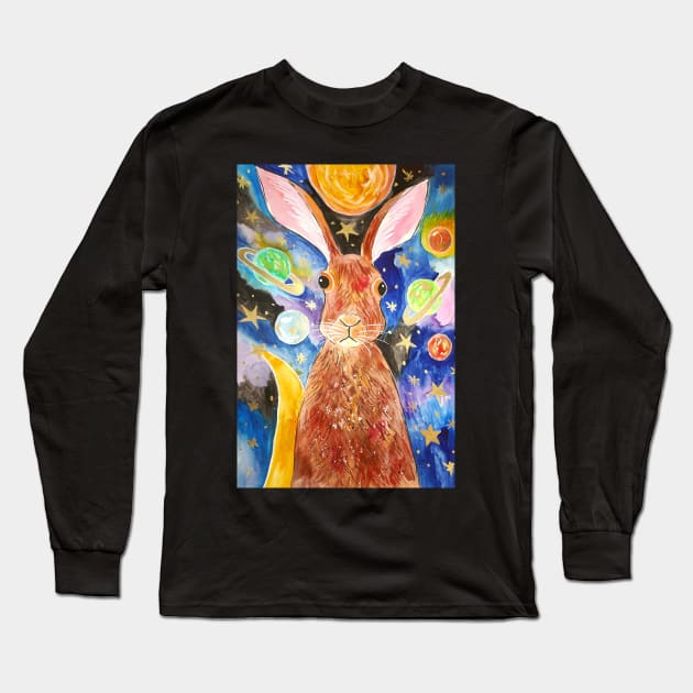 Hare among the Planets and the stars Long Sleeve T-Shirt by Casimirasquirkyart